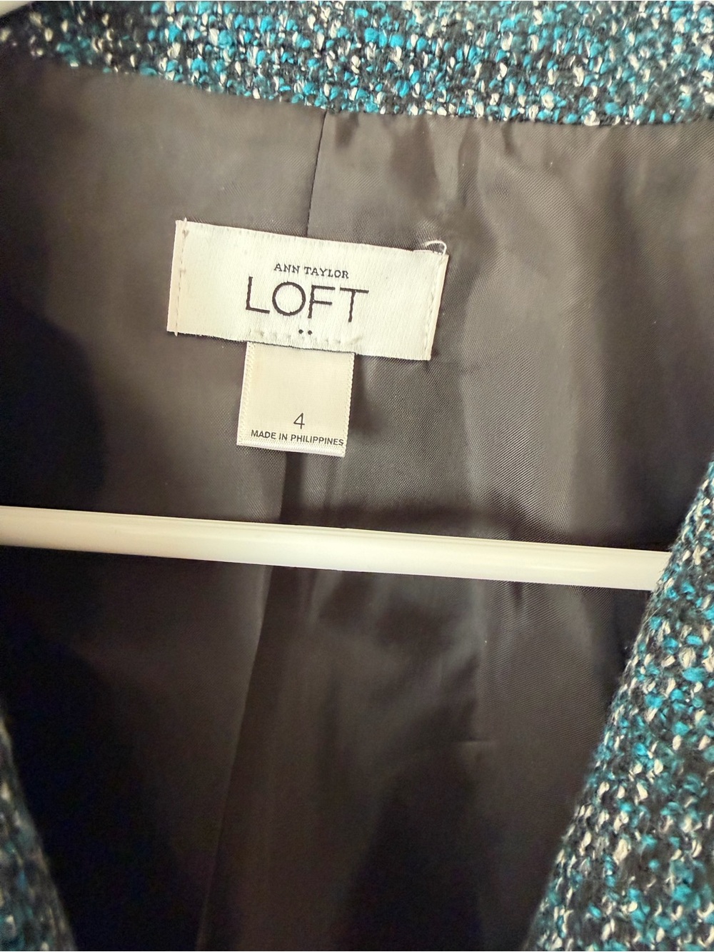 LOFT Teal-Black Tweed Peplum Blazer - Picture 2 of 3